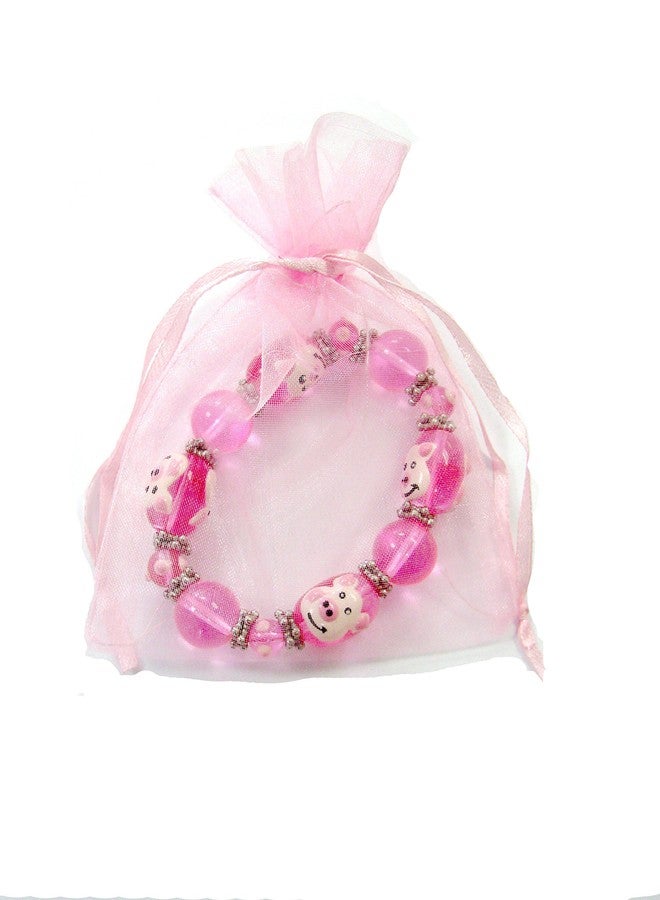 Linpeng Pig Bracelet, Pink Farm Animal Glass Beaded Stretch Jewelry, Birthday Christmas Gift for Her, 1 pc - Image 3